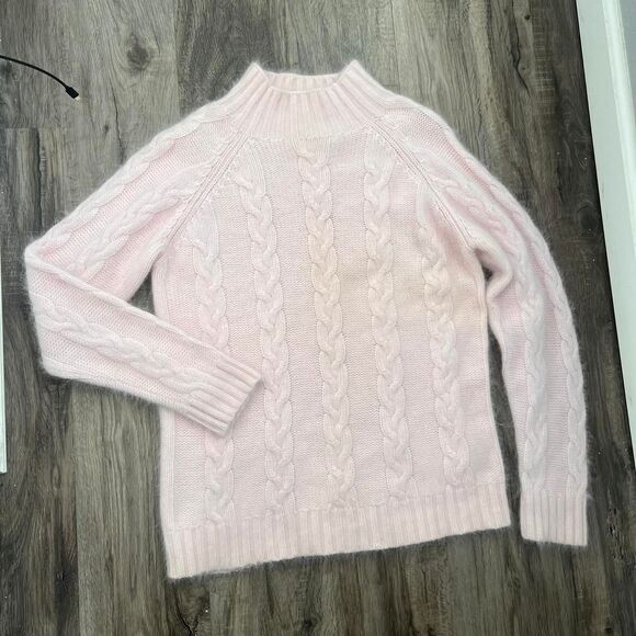 Y2K Preppy Coquette Snow Bunny Baby Pink Cable Knit Wool Angora Sweater - Picture 2 of 7